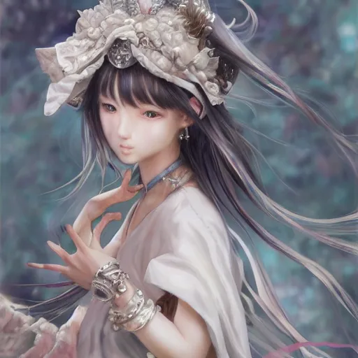 Prompt: dynamic composition, motion, ultra-detailed, incredibly detailed, a lot of details, amazing fine details and brush strokes, colorful and grayish palette, smooth, HD semirealistic anime CG concept art digital painting, watercolor oil painting of a young C-Pop idol girl, by a Chinese artist at ArtStation, by Huang Guangjian, Fenghua Zhong, Ruan Jia, Xin Jin and Wei Chang. Realistic artwork of a Chinese videogame, gradients, gentle an harmonic grayish colors.