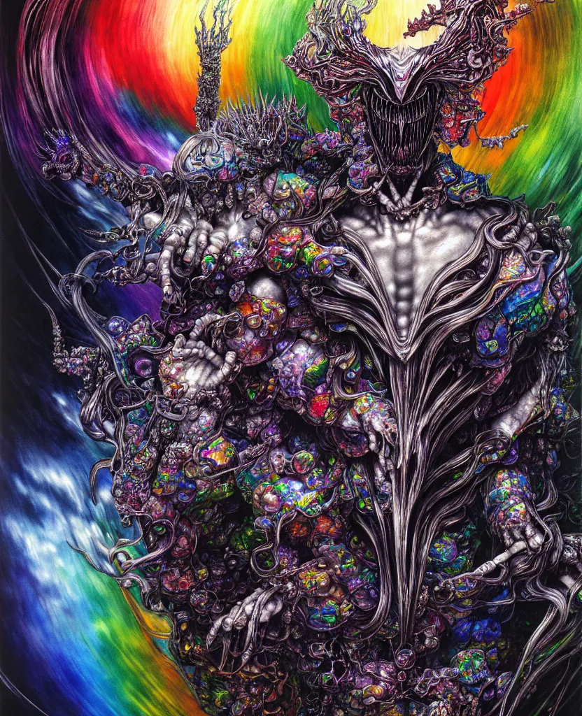 Prompt: realistic detailed image of ultra wrathful rainbow diamond iridescent mega god of chaos, depth perception, depth of field, action horror by ayami kojima, neo - gothic, gothic, part by adrian ghenie and gerhard richter. art by yoshitaka amano. masterpiece