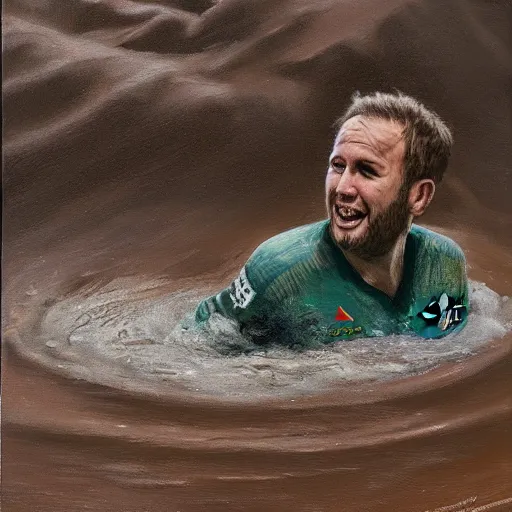 Image similar to a detailed portrait painting of joel glazer drowning in quicksand, manchester united