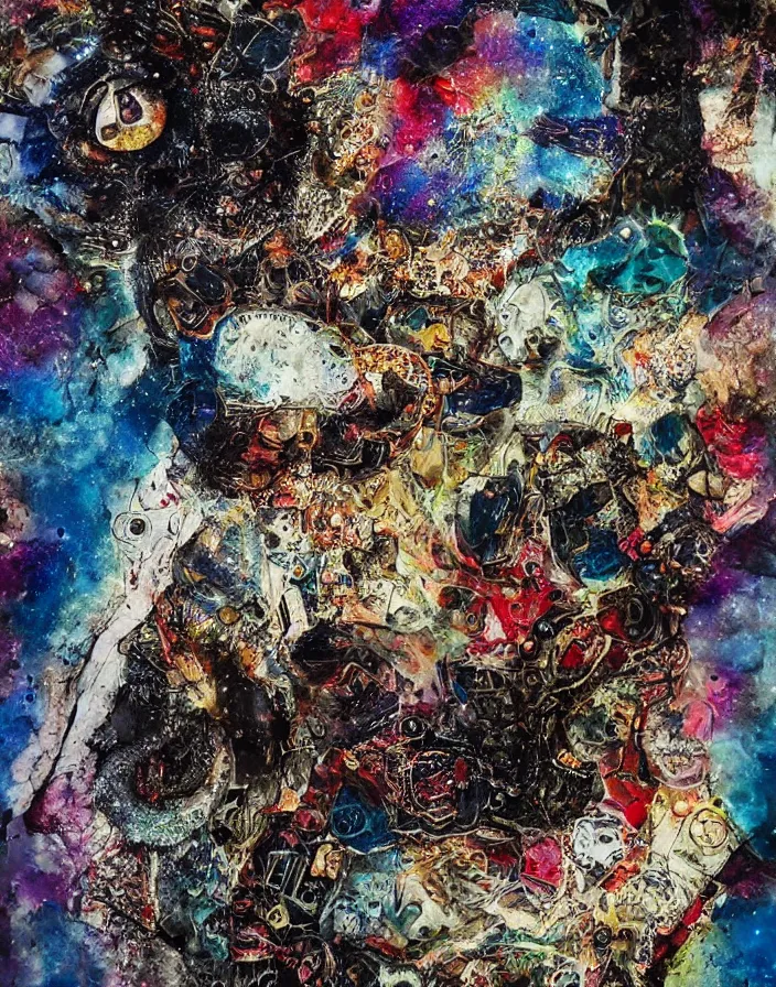 Prompt: celestial orgasm detailed and highly reliefed analogue mixed media collage with texture, contemporary art, punk art, photorealistic, expressionism, masterpiece, perfect composition, hd quality, intricate details