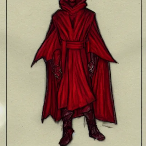 Image similar to a red robed occult sage, pencil sketch