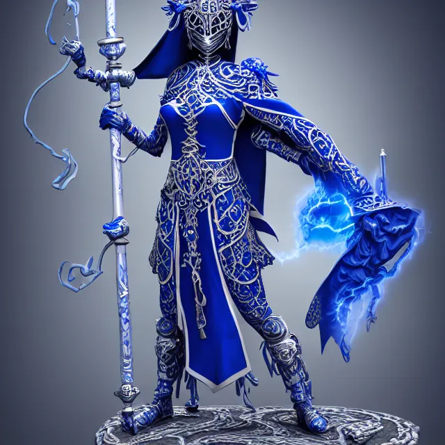 Prompt: elemental sky witch in ornate blue and white robes and staff, highly detailed, 8 k, hdr,, clayton crain