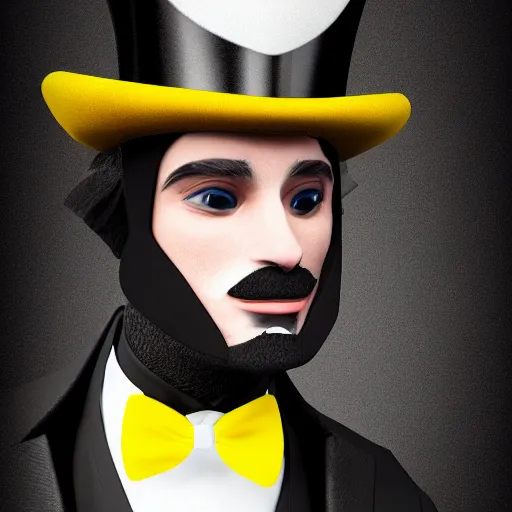 Image similar to a highly detailed portrait of a man in a high top hat covering his face, in a black tailcoat with a yellow waistcoat under the tailcoat, artstation, deviantart, professional, unreal engine 5, photorealistic