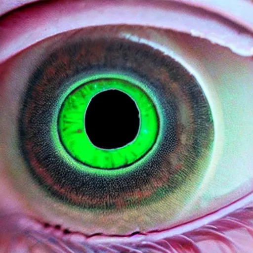 Prompt: big eyeball with wings, green eyes, watching from space over the world