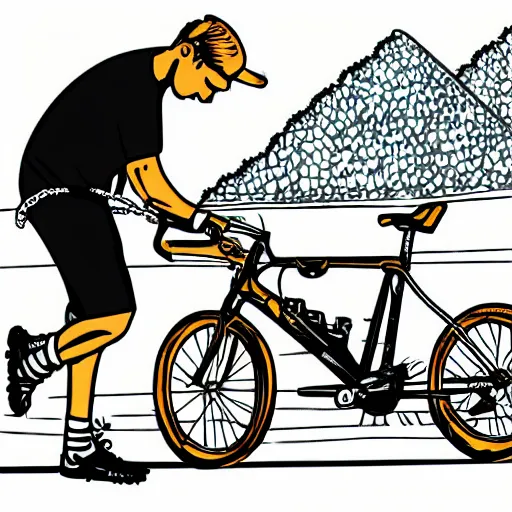 Prompt: man fixing bicycle chain, illustration