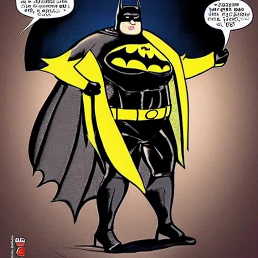 Image similar to fat batman, can't fit in batsuit