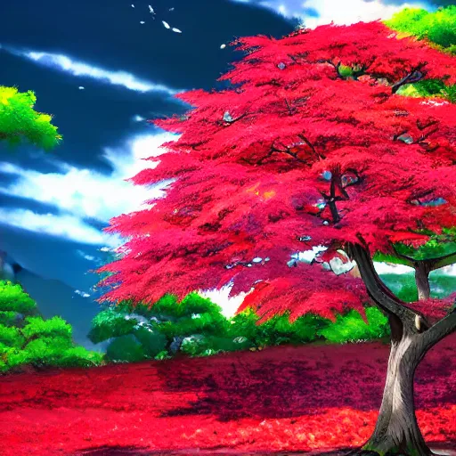 Image similar to Japanese maple, stunning digital masterpiece, anime, 4KHD