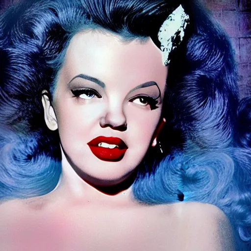 Image similar to a colour photographic portrait of a hybrid of judy garland and lisa minelli and angelina jolie and marylin monroe and kate bush, close up