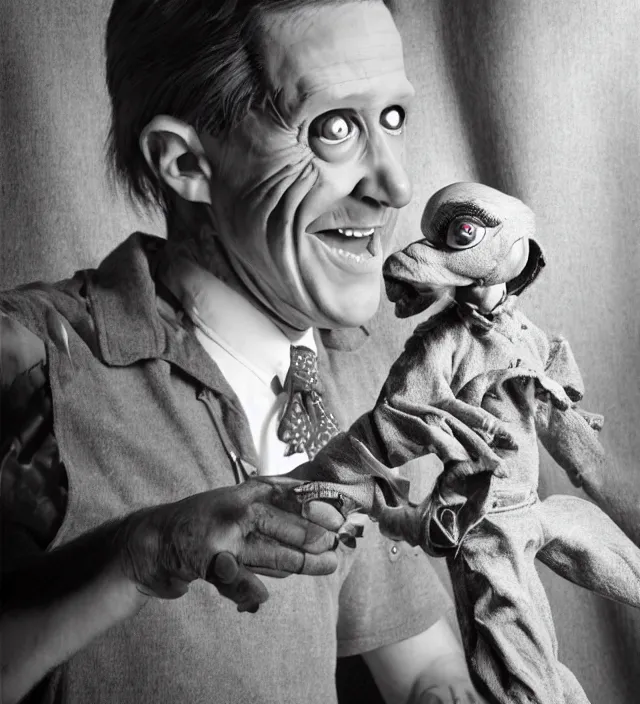 Image similar to hyper realistic photography of ventriloquist puppet, scott radke