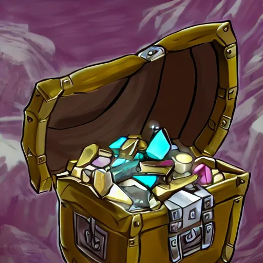 Prompt: a treasure chest full of gems that is actually a mimic about to eat someone