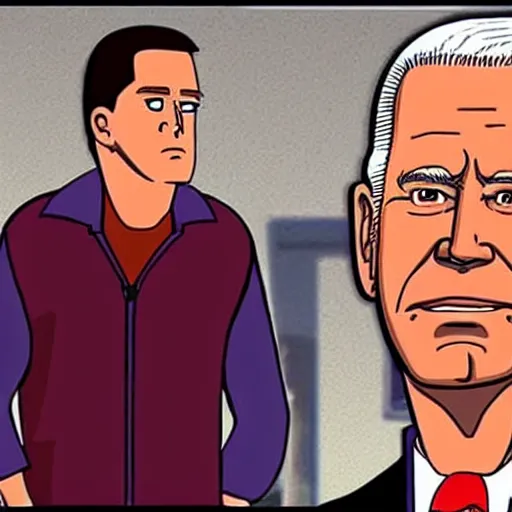 Image similar to lost scene from king of the hill where joe biden is a drug dealer,