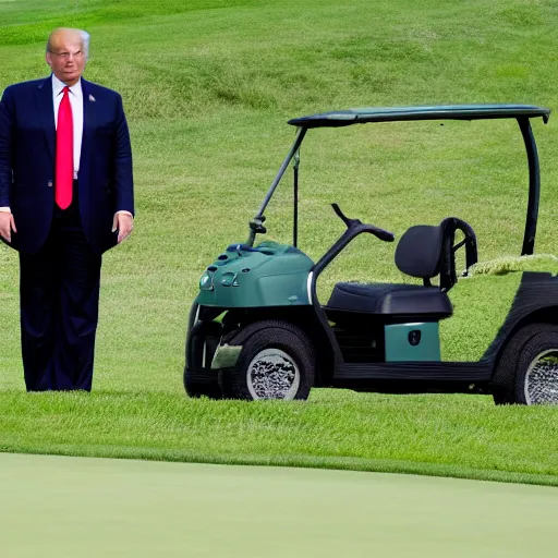 Prompt: donald trump working hard at the golf course