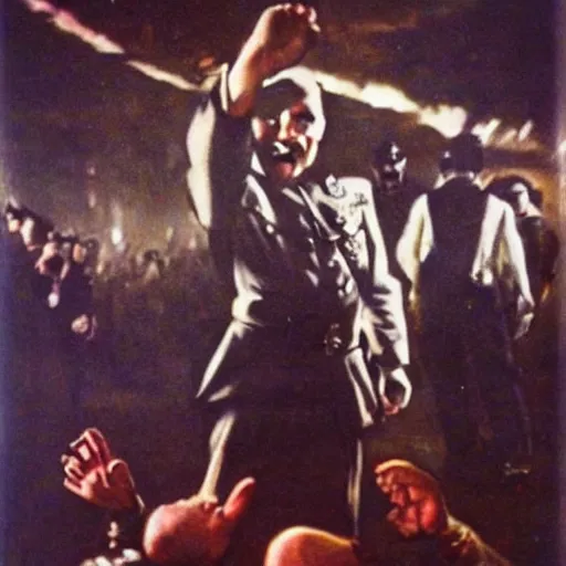 Image similar to adolf hitler going crazy during a rave, super realistic, hitler is dancing, highly detailed.