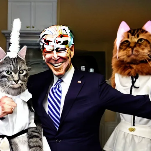 Image similar to Joe Biden with cat ears and maid outfit