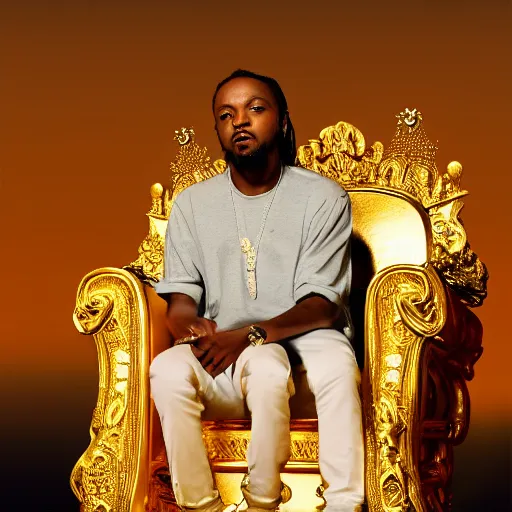 Kendrick lamar sitting on a throne with a golden, Stable Diffusion