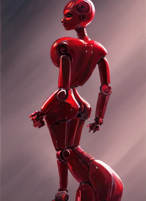 Image similar to a robot wearing a red dress, full body shot, highly detailed, digital painting, artstation, concept art, smooth, sharp focus, illustration