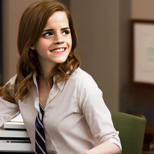 Image similar to emma watson as Pam Beesly in the TV show the office promotional images