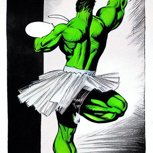 Prompt: hulk wearing a ballerina dress.