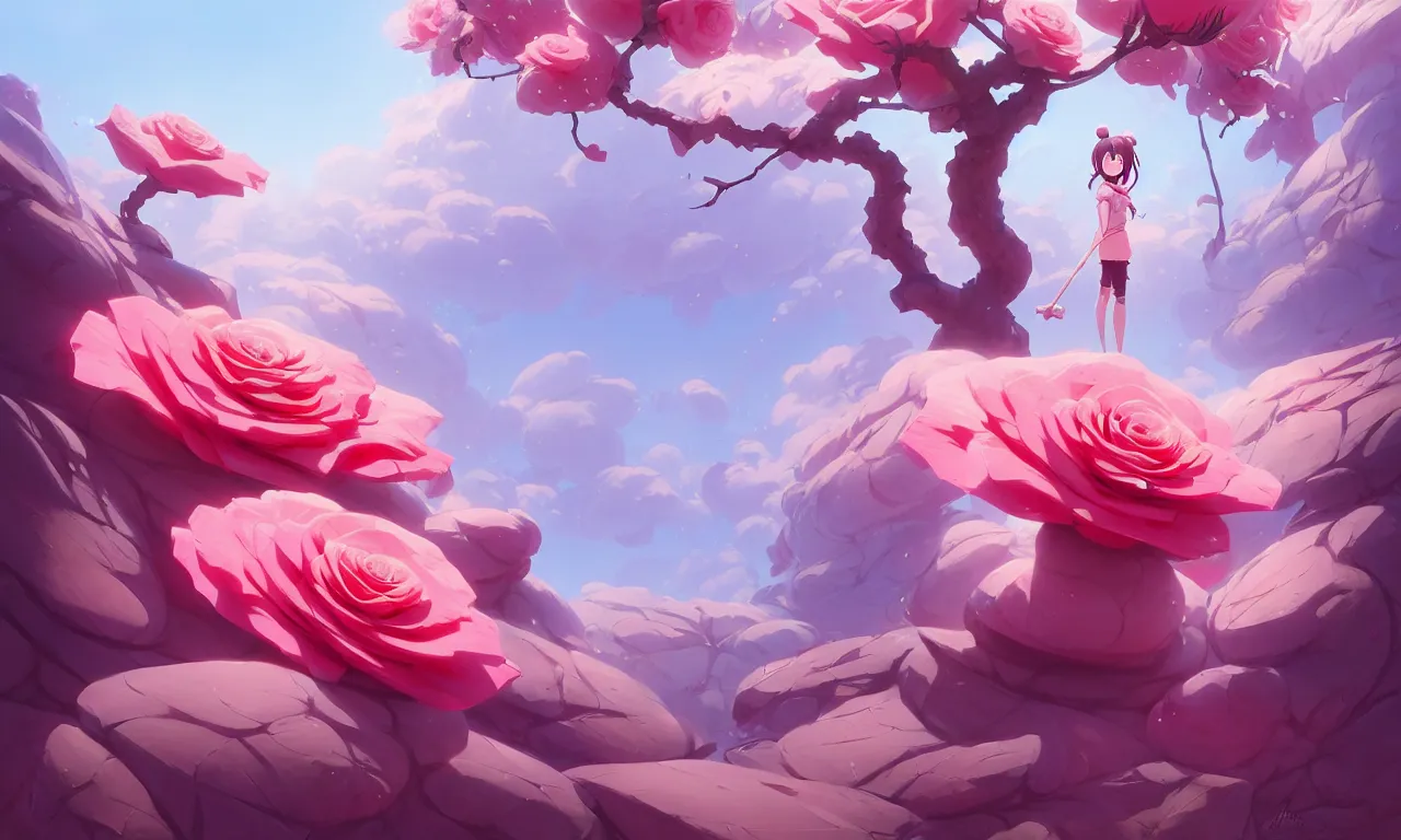 Image similar to painting of forest, pink rose, in marble incrusted of legends heartstone official fanart behance hd by Jesper Ejsing, by RHADS, Makoto Shinkai and Lois van baarle, ilya kuvshinov, rossdraws global illumination