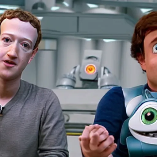 Image similar to mark zuckerberg and his parents arguing over who gets to be own the robot in wall - e. cinematic