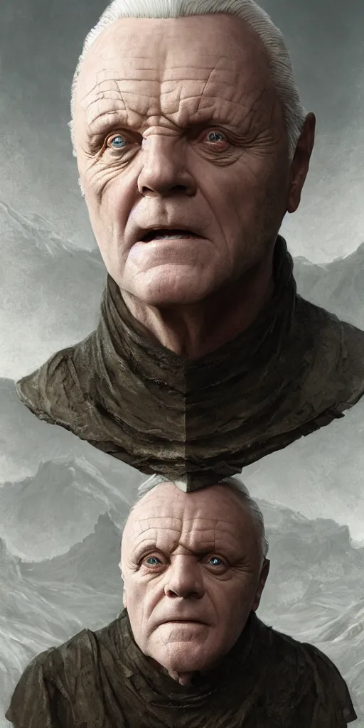 Image similar to anthony hopkins, a blind king, dungeons and dragons, fame of thrones masterpiece by edgar maxence and ross tran and michael whelan, gustav dore, 8 k, octane render