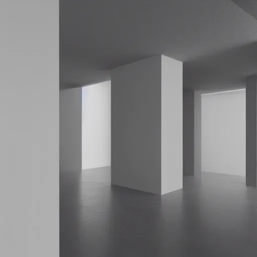 Image similar to picture of a place where all the walls are unicolor, and shapes ares very simple, nothing but wall and doorframes of simple colors