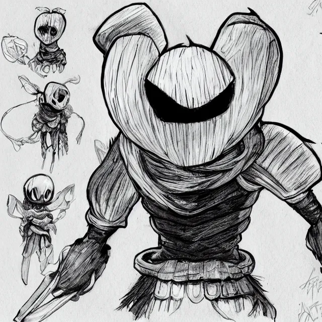 Image similar to hollow knight character design by ari gibson