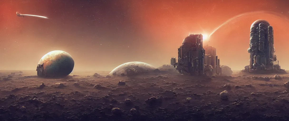 Image similar to illustration, a single scouting spaceship, deep space exploration, the expanse tv series, industrial design, space travel, intergalactic, cinematic lighting, 4k, greebles, widescreen, wide angle, beksinski, sharp and blocky shapes, deep palette