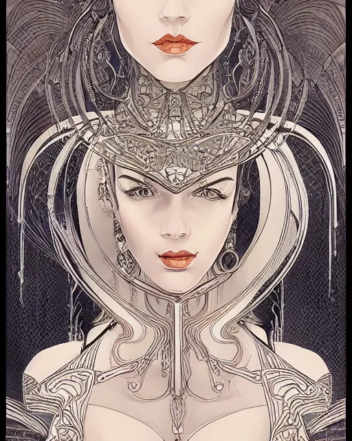 Image similar to portrait of a queen, art deco style, beautiful, elegant, mesmerizing, concept art, highly detailed, smooth, fantastical, intricate linework, artstation, trending, sana takeda