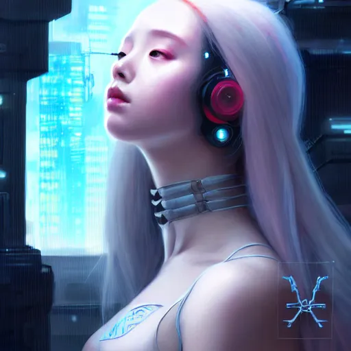 Image similar to portrait painting of cyberpunk vivi from loona as a drone operator, ultra realistic, concept art, intricate details, eerie, highly detailed, photorealistic, octane render, 8 k, unreal engine. art by artgerm and greg rutkowski and magali villeneuve and alphonse mucha