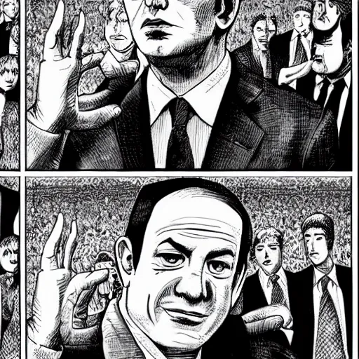 Image similar to a portrait of benjamin netanyahu by junji ito