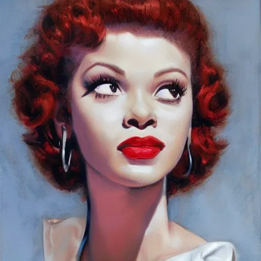 Image similar to the teenage daughter of samuel l. jackson and lucille ball by mort kunstler