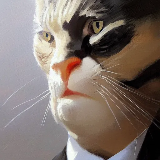 Image similar to oil painting a business cat leader of a political party trending on artstation by greg rutkowski