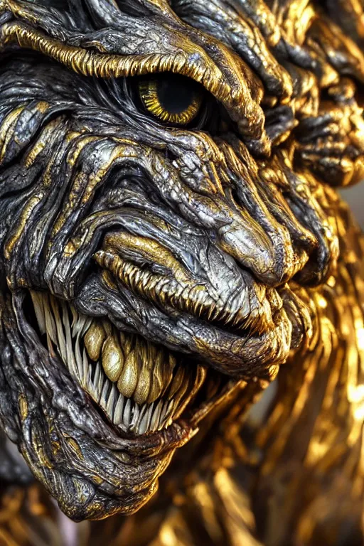 Image similar to photo taken of an epic intricate, ultra detailed, super realistic sculpture of a nightmarish creature created by weta workshop, zoomed in shots, photorealistic, sharp focus, white wall coloured workshop, f 0. 4, face centred, golden ratio, golden hour