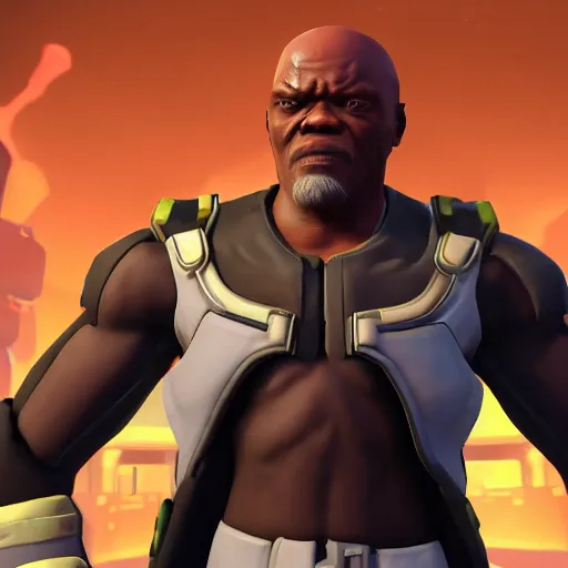 Image similar to samuel l jackson as doomfist from overwatch, 4 k, doomfist