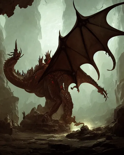 A giant dragon in the middle of a dungeon, fantasy | Stable Diffusion