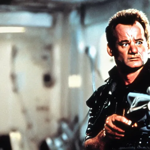 Prompt: bill murray as the terminator, movie still, promotional shot