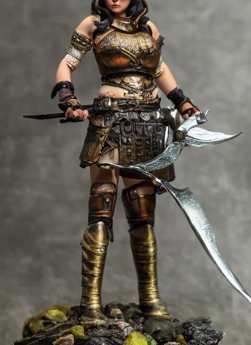 Prompt: Product Introduction Photos, 4K, Full body, 80mm resin detailed miniature of a warrior girl