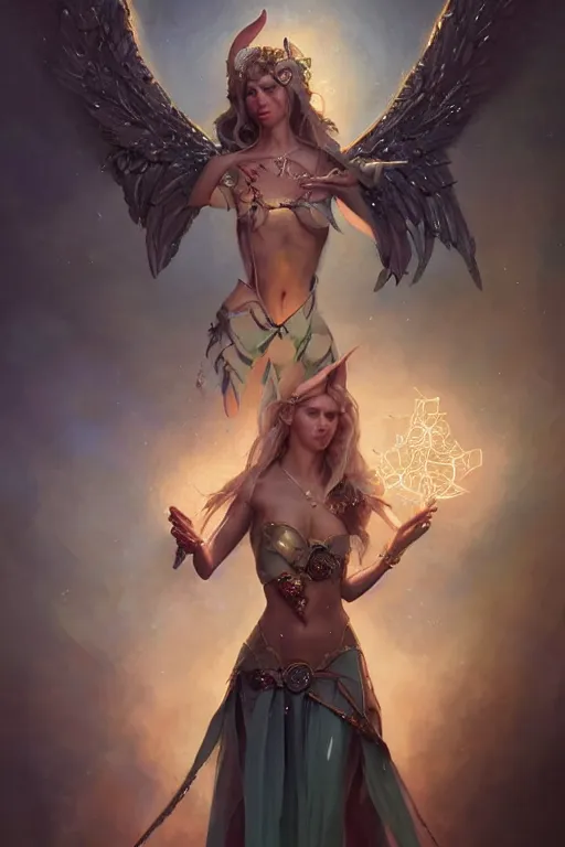 Prompt: portrait of a beautiful elf casting magic spell holding diamonds, angel, fantasy, dramatic lighting, highly detailed, digital painting, holding electricity, magic the gathering, hyper detailed, 3 d render, hyper realistic detailed portrait, peter mohrbacher, wlop, ruan jia