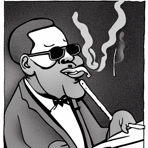 Prompt: caricature of a very long ray charles, blowing in the wind, smoking cigarettes