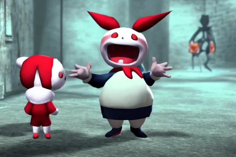 Image similar to “ a screenshot of mr. mime ( pokemon ) in amnesia : the dark decent ”