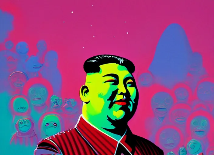 Prompt: A psychedelic portrait of muppet kim jong un, vibrant color scheme, highly detailed, in the style of romanticism, cinematic, artstation, Moebius, Greg rutkowski