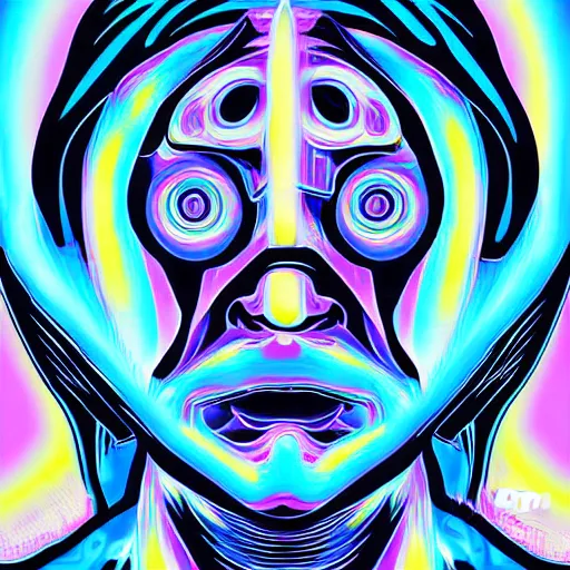 Image similar to silhouette of man, facing a bright blue evil spirit, psychedelic, 8K digital art, award winning