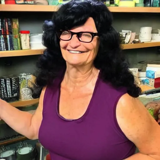 Prompt: Linda Belcher from Bob's Burgers as a real person