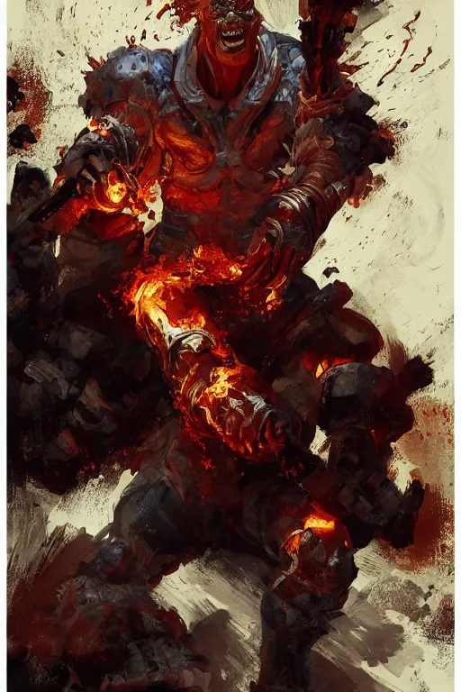 Image similar to full body portrait of martyn ford as flaming demon, dynamic action, by norman rockwell, jack kirby, bergey, craig mullins, ruan jia, jeremy mann, tom lovell, marvel, astounding stories, 5 0 s pulp illustration, scifi, fantasy