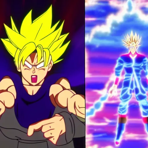 Prompt: screenshots from an anime of Shaggy from Scooby-Doo unlocking his full potential and going super saiyan for the first time