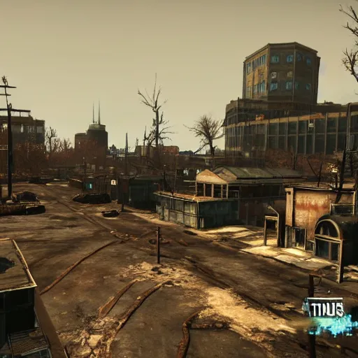 Image similar to st. louis in ruins post - nuclear war in fallout 4, in game screenshot