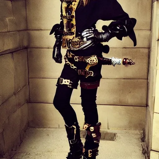 Image similar to full body photo of cara delevingne as a steampunk warrior