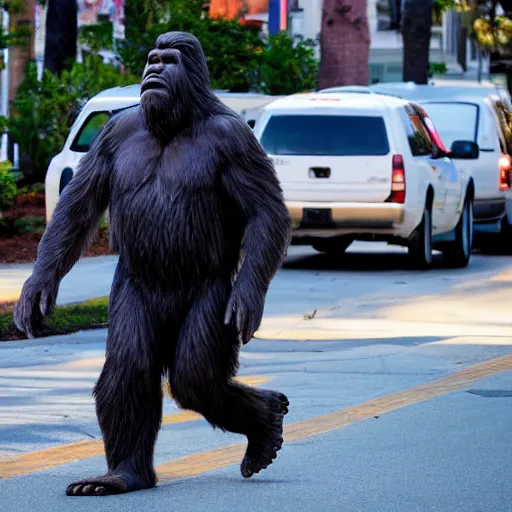 Image similar to bigfoot walking down the street in downtown Pensacola Florida