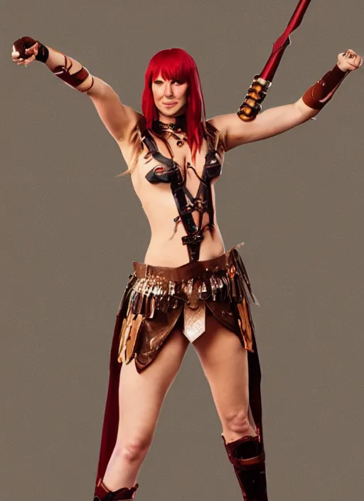 Image similar to leeloo dallas as xenia warrior princess, full body portrait